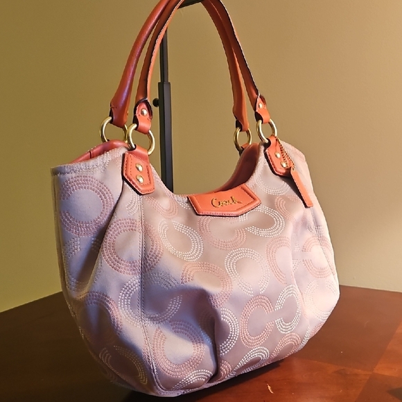 Coach Ashley Dotted Op Art Tote in Khaki With Salmon Interior (F23311) - Picture 11 of 11